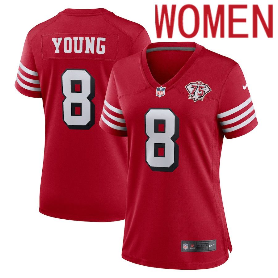 Women San Francisco 49ers #8 Steve Young Nike Scarlet 75th Anniversary Alternate Retired Player Game NFL Jersey->women nfl jersey->Women Jersey